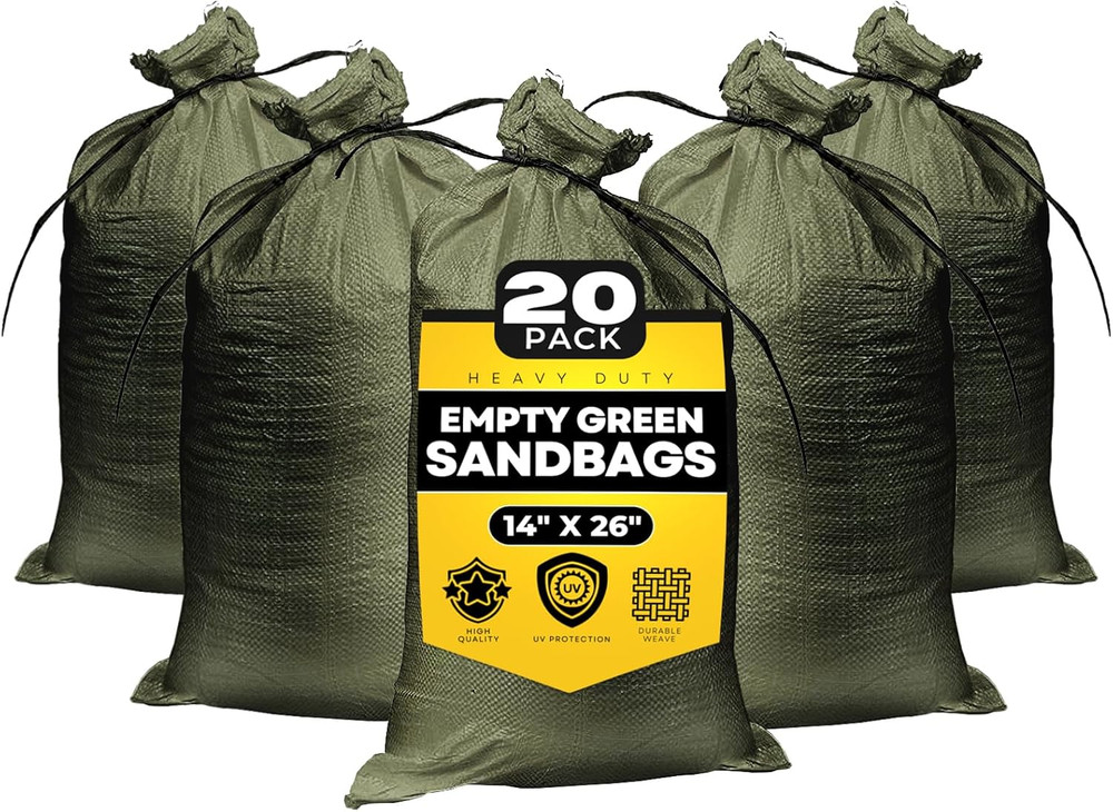 Empty Sandbags Military Green with Ties 14″ X 26″ – Woven Polypropylene Extra He