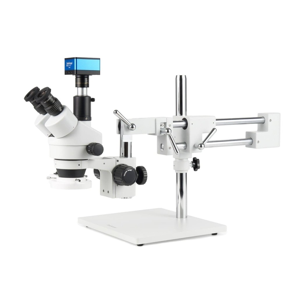 AmScope 7X-135X Trinocular Stereo Fluorescent Boom Microscope+4K 8MP HDMI Camera