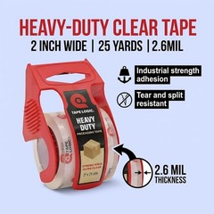 Heavy Duty Packing Tape with Dispenser 2 Pack – 2.6 Mil Thick Clear Shipping …