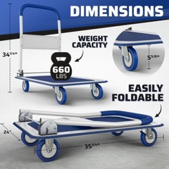 Folding Hand Truck Dolly Cart with Wheels Luggage Cart Trolley Moving 660lbs