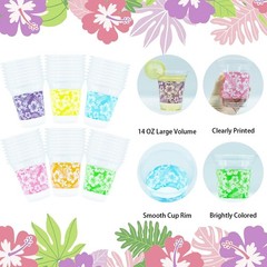 48 Pack 14 OZ Hawaiian Luau Plastic Cups Tropical Party Disposable Aloha Cup