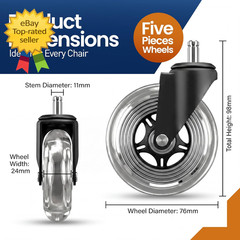 Office Chair Wheels Set of 5 – 3 Inch Roller Blade Wheels Office Chairs