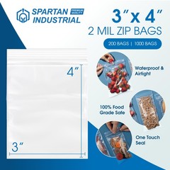 – 3” X 4” (1000 Count) 2 Mil Clear Reclosable Zip Plastic Poly Bags with Rese…