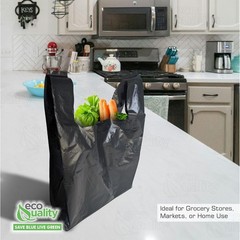 12×6.5×22 Inches Black Plastic Shopping Bags for Grocery Takeout 1200 Pcs