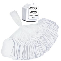 1000 Blank White Merchandise Price Tags with Strings Size #5 Retail Strung Labe