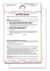 2 PART HANGING BUYERS GUIDE ADHESIVE IMPLIED WARRANTY FORM 100 PER PACK DEALER