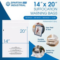 Spartan Industrial – 14” X 20” (100 Count) Self Seal Clear Poly Bags with Suffoc
