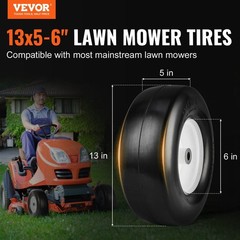 13×5-6in Flat-free PU Tractor Tire with Rim 3.25-5.9in Hub Bore 3/4in 2-Pack