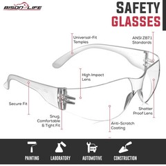 BISON LIFE Safety Glasses, One Size, Clear Protective Polycarbonate Lens – C…