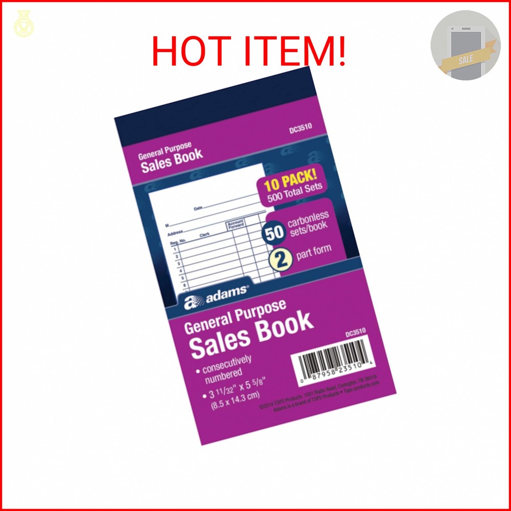 Adams General Purpose Sales Book, 2-Part, Carbonless, White/Canary, 3-11/32 x 5-