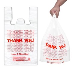 200 Pcs Plastic Thank You T-Shirt Bags Grocery Shopping Bags for Supermarket