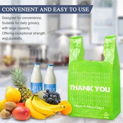 100 Pack “Thank You” T-Shirt Bags – Green Plastic Shopping Bags with Handles, fo
