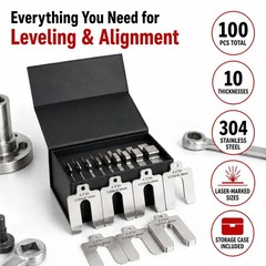 4 Stainless Steel Shim Kit, 100 PCS 2x2in Slotted Shims, 10 Thicknesses