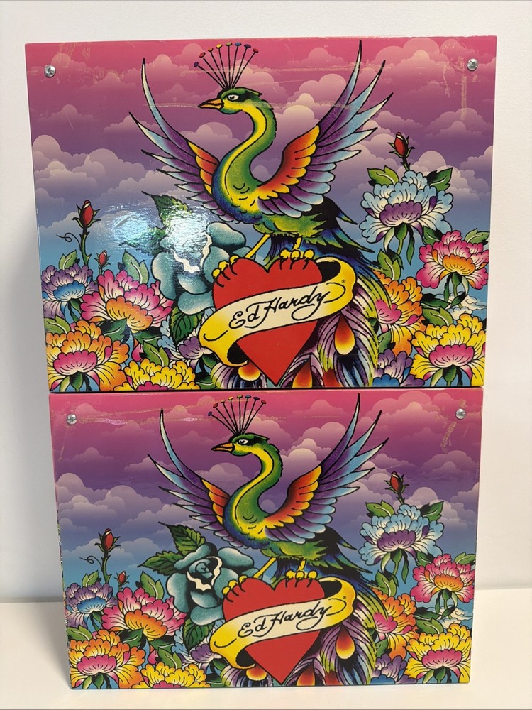 2x – Ed Hardy Lisa Frank Love Kills Slowly Peacock Design Hanging File Box RARE