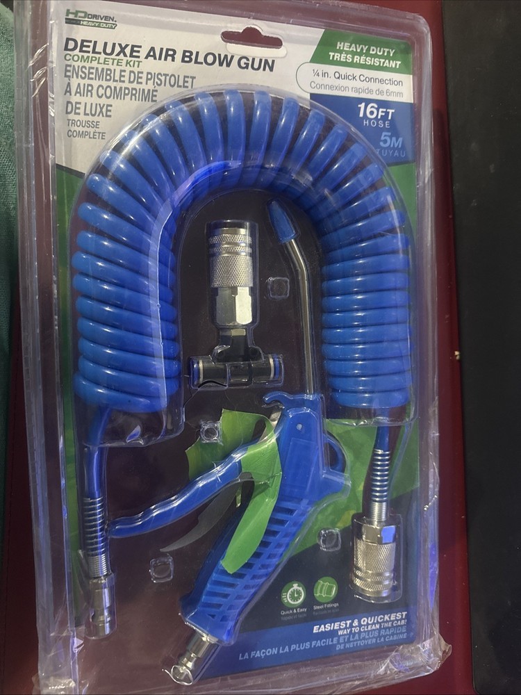 Air Blow Gun kit with 16ft Long air blow gun-16ft hose (PTC adapter), Blue