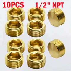 10 Brass 1/2″ Hex Pipe Plugs Countersunk Style Male NPT Pipe End Fitting Cap ##