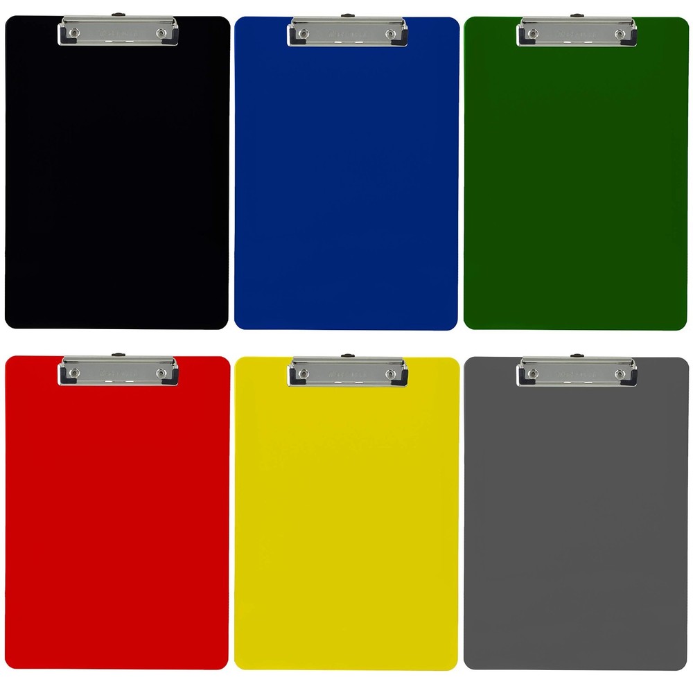 Trade Quest Plastic Clipboards A4 Letter Size Low Profile Clip 6 Pack Assorted