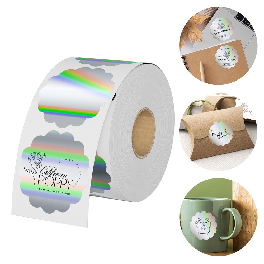 Holographic Thermal Labels 2” Flower Stickers for Thanks Card Logo Tag 400/Roll