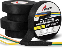 RED WOLF Wiring Harness Tape High Temp Wire Cable Loom Self-Adhesive Fabric Tape