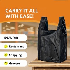 12×6.5×22 Inches Black Plastic Shopping Bags for Grocery Takeout 1200 Pcs