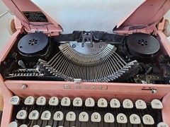 Authenic 1950s Bubble Gum Pink Royal Quiet DeLuxe Typewriter with Carrying Case