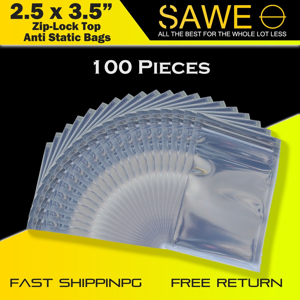 100 x Anti Static Shielding ESD Bags 2.5 x 3.5″ Inch Zip Lock Reclosable