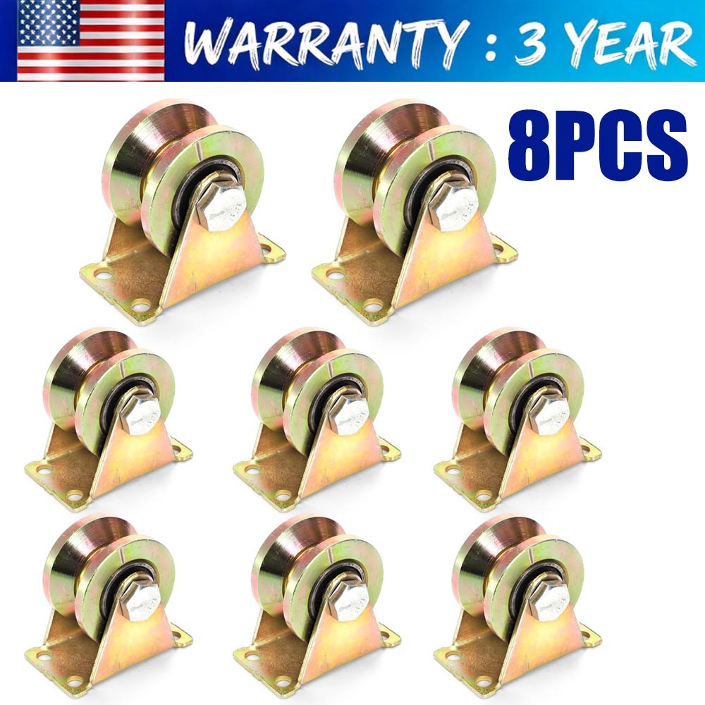 8x 2in 2″ V Groove Wheel Sliding Gate Bracket Roller Heavy Duty Caster Wheels US