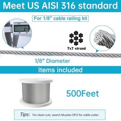 500 Ft 1/8″ Stainless Steel Cable Railing System Hardware T316 Stainless Steel W