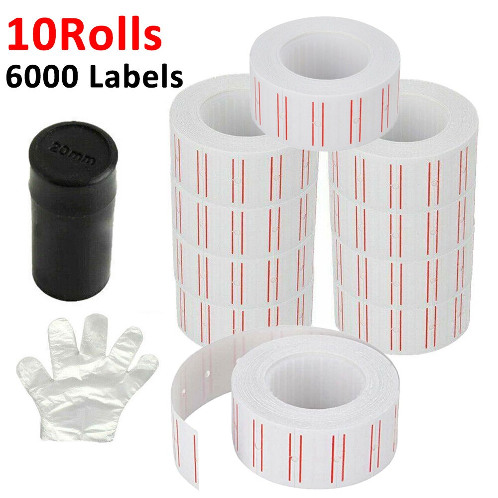 10 Rolls White Red Line Price Tag Gun Sticker 600 Labels Per Roll For MX 5500
