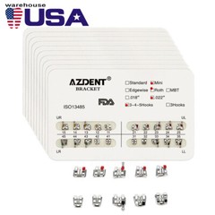 10 Packs AZDENT Dental Metal Brackets Mini/Standard MBT/Roth 022/018 Hooks 3/345