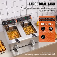 22L Commercial Electric Deep Fryer Countertop Deep Fryer w/ Dual Tanks 3000W