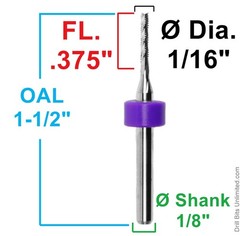 1/16 1.60mm PCB CNC Router Bits Chipbreaker Fish Tail 1/8 Shank 10 Pc Kyocera