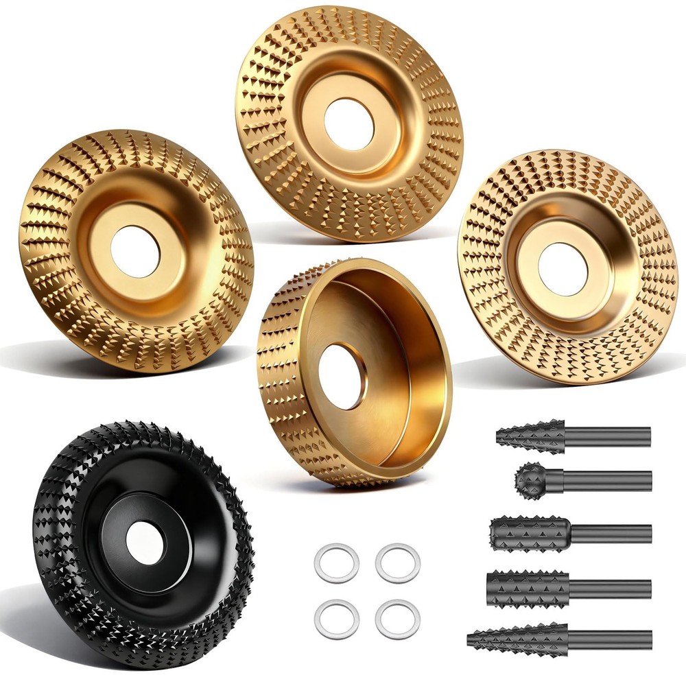 Seamaka 5PCS Wood Carving Disc Set+5PCS Rotary Burr Rasp Set,Wood Grinding Wh…