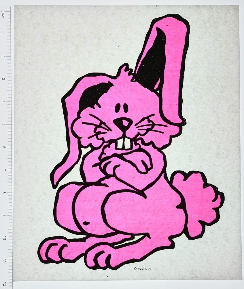 VINTAGE 1974 Heat Transfer | Pink Bunny Cartoon