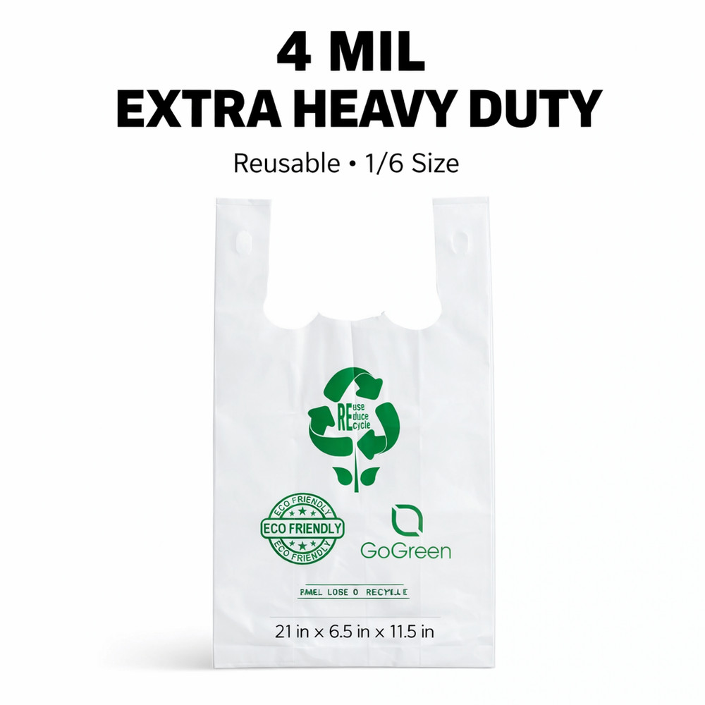 1/6 Large White Grocery T-Shirt Bags 21×11.5×6.5 Extra Heavy Duty 4.0 Mil