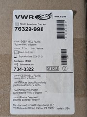 VWR Polypropylene 2.2mL Square Well V-Bottom Deep Well Plate 76329-998 (10/pk)