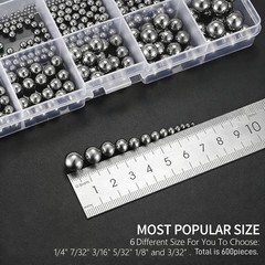 600 Pcs Metric Precision Steel Bearing Balls, Assorted Stainless Steel Loose Bic