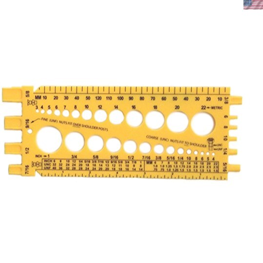 Durable Yellow Nut Bolt Thread Gauge – Measures 1″ & Metric Sizes 3mm-22mm