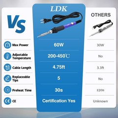 LDK 60W Adjustable Temp Soldering Iron Kit Full Electronics Welding Tool Set