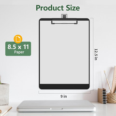 2 Pack Black Plastic Clipboard 8.5 x 11 with Pen Holder and Low Profile Clip