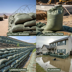 Empty Sandbags Military Green with Ties 14″ X 26″ – Woven Polypropylene Extra He