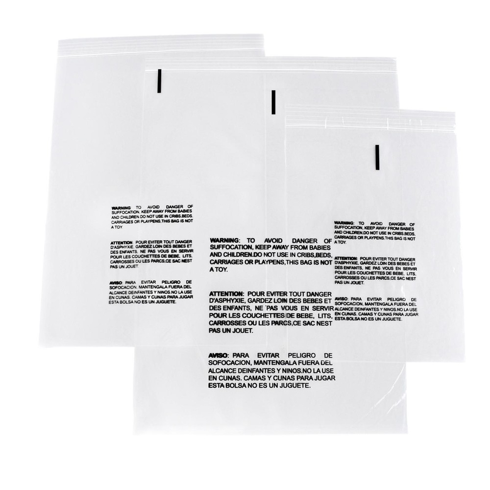 Clear Resealable Bags with Suffocation Warning 1.5 Mil: Choose Size & Pack