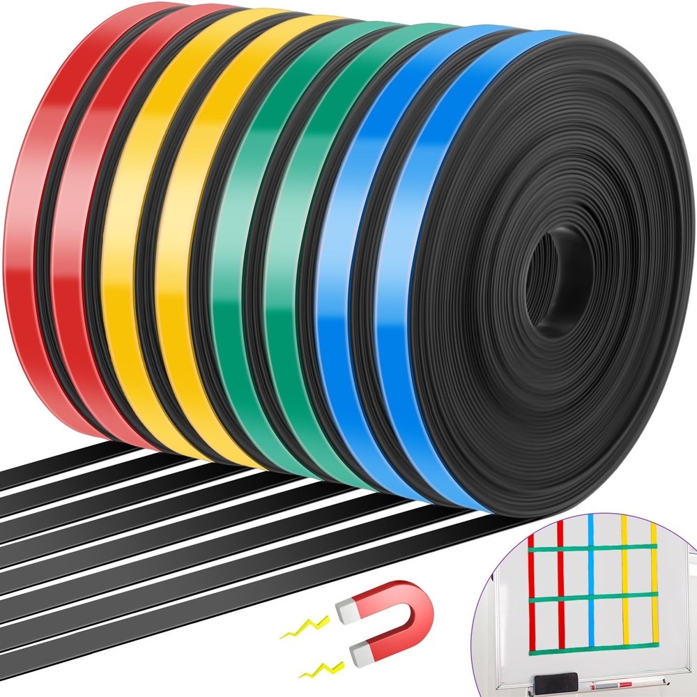 8 Rolls Magnetic Tape Roll Thin Strips, 2/5 in x 33 ft Magnetic Whiteboard Gr…