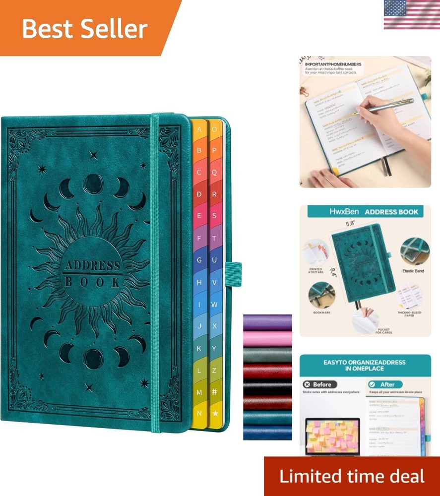 Address Book with Colorful Alphabetical Tabs 8.4″ x 5.7″ – Hardcover Contact …
