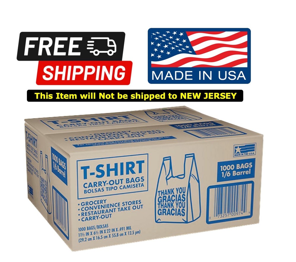 T-Shirt Carry-Out Bags Thank You Gracias Bags 11.5″ x 6.5″ x 22″ (1,000 ct.)