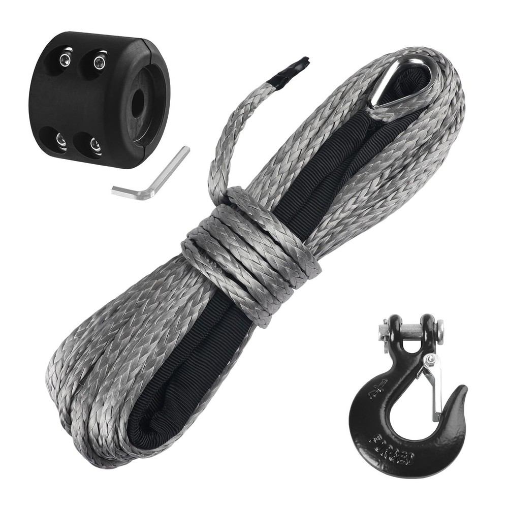 Ucreative 3/16 Inch x 50 Feet Synthetic Winch Rope 8,350LBs Line Cable with H…