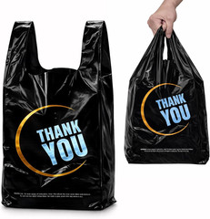 100 Count Plastic Bags with Handle for Retail Shopping & Supermarket Use Black