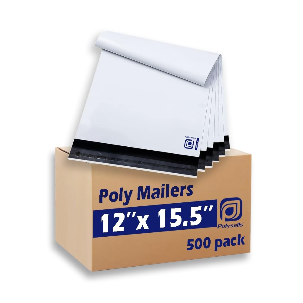 POLYSELLS 500 Pcs 12×15.5 Inch White Poly Mailers Shipping 12″ X 15.5″, 500
