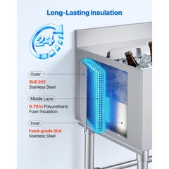 Uimoso 49.4 Qt Commercial Ice Bin 18 x 18 in Underbar Ice Bin with Sliding Cover