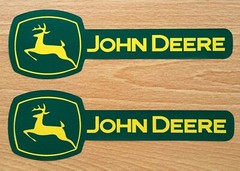 2 (TWO) JOHN DEERE 7.75″ x 2.5″ VINYL DECAL STICKERS & FREE USA FLAG